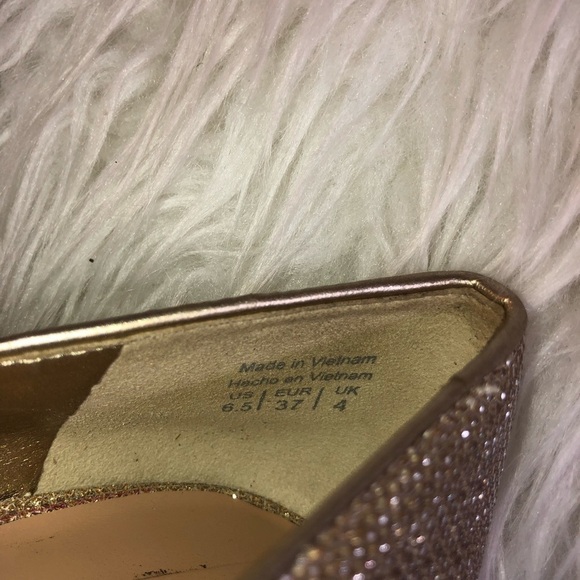 ALDO Raeann Gold Glitter Leather Peep Toe Platform Heels 6.5 - Picture 7 of 8